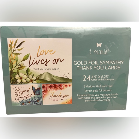 NEW 24 Gold Foil Sympathy Thank You Cards. 4.5” x 6.25” 3 Designs,8 of each card - Picture 7 of 8